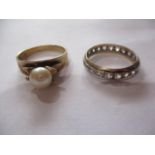 A 9ct gold and pearl ring, UK size letter Q, total weight 3.58g together with a 9ct full eternity