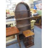 A mid 20th century oak waterfall bookcase 149 x 59cm having an arched top together with an Edwardian