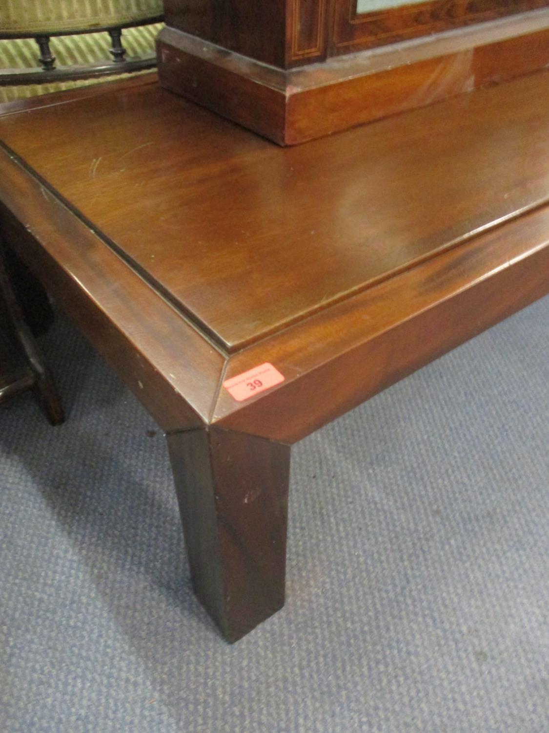 A modern low hardwood coffee table on block legs 33 x 130 x 66cm together with an early 20th century - Image 3 of 3