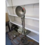 A vintage Industrial Duo Ray adjustable free standing floor lamp with galvanised domed shade and