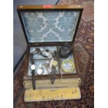 A rosewood jewellery box and contents to include watches and costume jewellery and other items