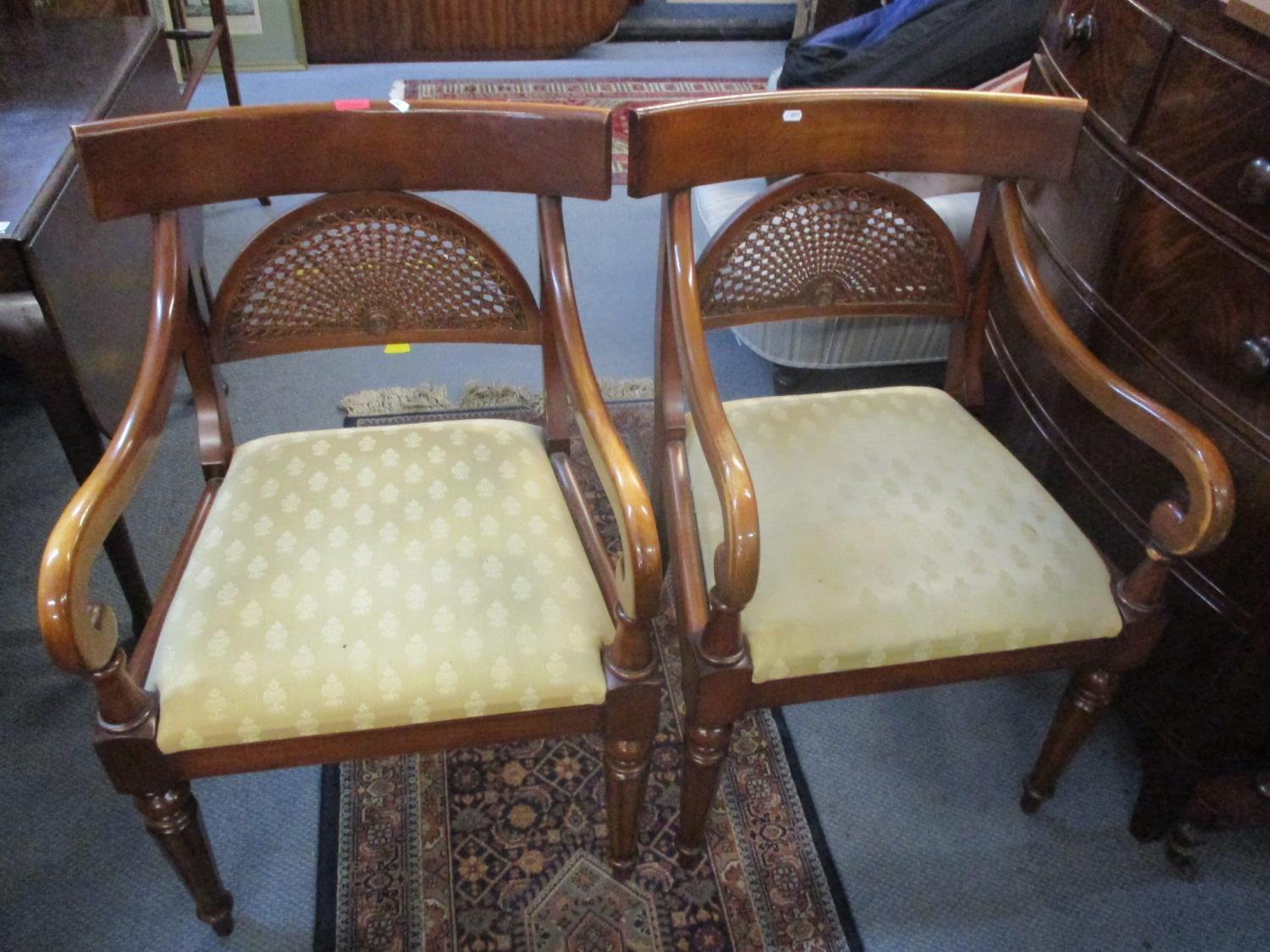 Four mahogany kidney backed dining chairs with drop in seats together with a pair of reproduction - Image 3 of 3