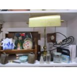 A reproduction brass reading light together with a boxed Roberts Radio, desk related and other items