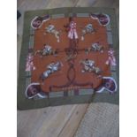 Hermes - 'Show Jumping' silk scarf designed by Ledoux depicting an equestrian theme with green
