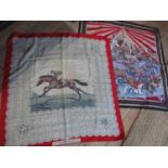 Daks of London - A silk scarf depicting a big top circus scene having an equestrian border in black,