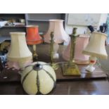Mixed mid to late 20th century table lamps and shades to include brass and onyx examples