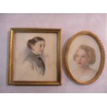 A Victorian portrait watercolour painting by John Dawson Watson, together with a small painting of a