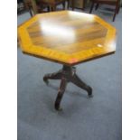 A multi wood octagonal occasional table stamped R.H.F Muggeridge, cabinet maker on the support