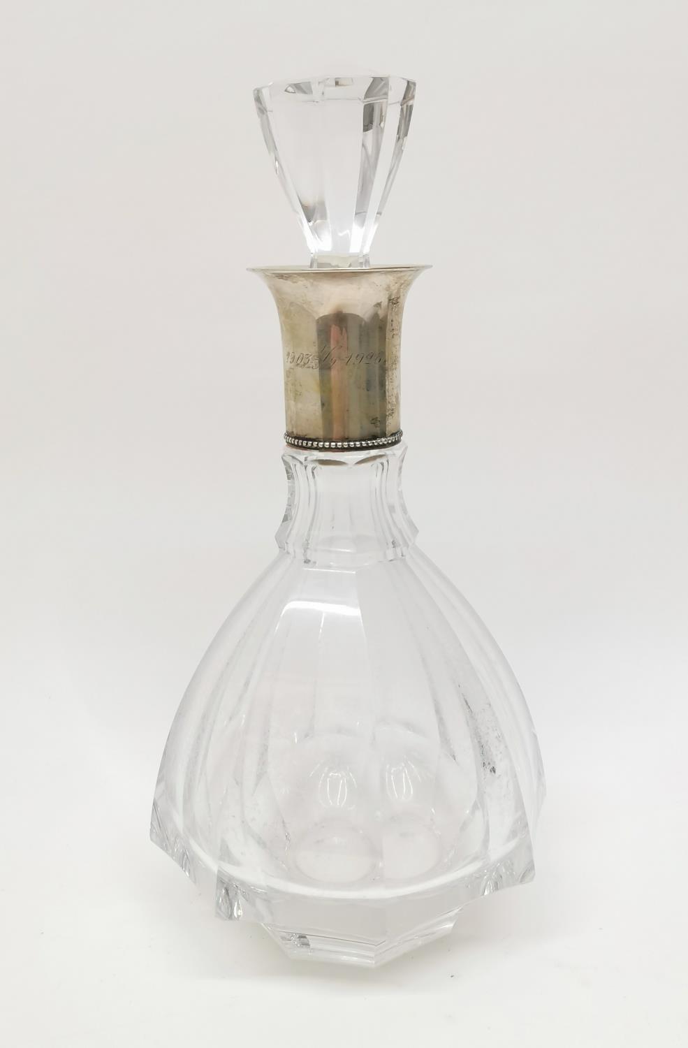 An early 20th century Danish silver collar glass decanter, the silver stamped with assayer Christian