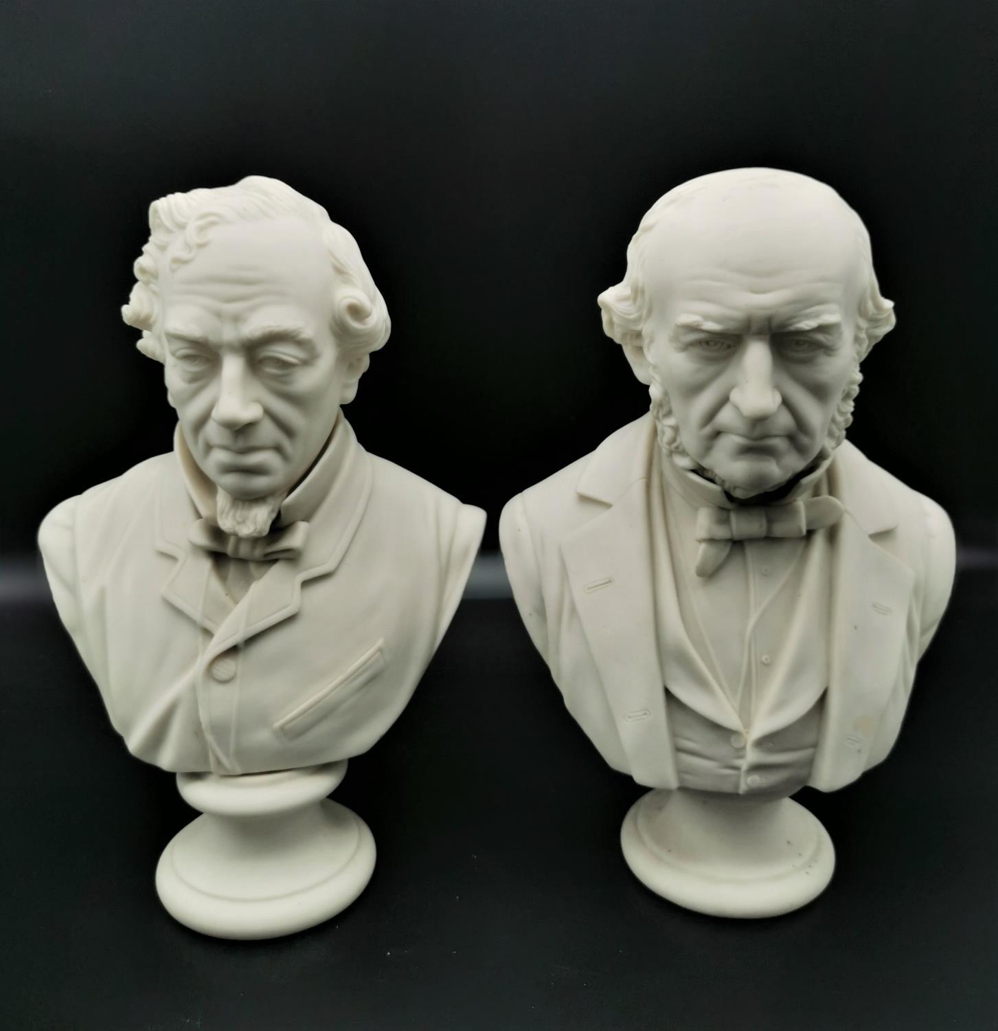 Two late 19th century parian ware busts of British Prime Ministers, to include Benjamin Disraeli, 25