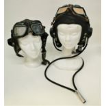 Two WWII period British leather type C flying helmet, possibly Royal air force, both with pair of