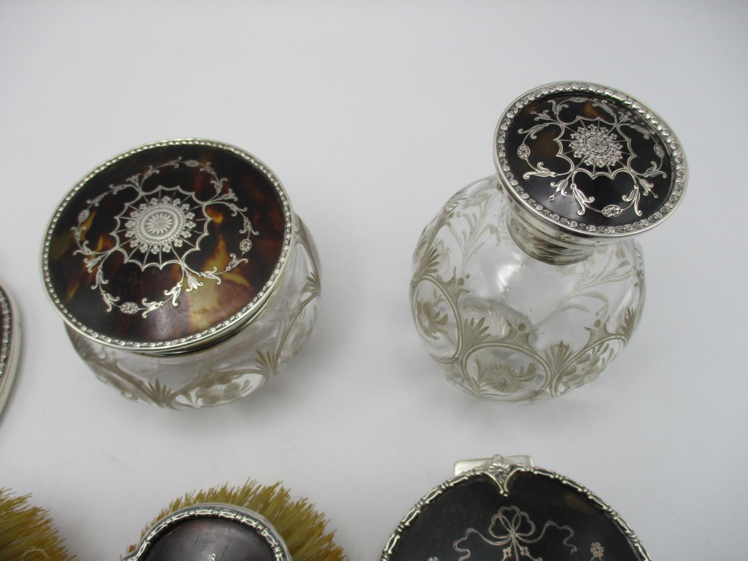 An Edward VII silver and tortoiseshell mounted dressing table set by Mappin and Webb, dates from - Image 2 of 10