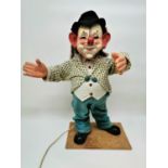 A mid 20th century automaton clown, with blinking eyes and articulated arms when plugged, in working