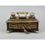 A 19th century French rosewood and boulle work double inkstand in the style of Leuchars, of