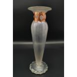 A Studio glass vase by Anthony Stern with copper overlaid collar, the iridescent body of tapered