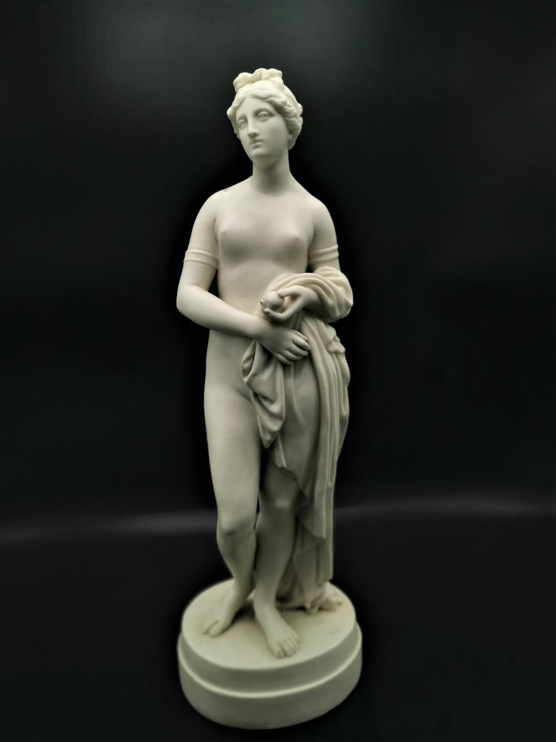 A Copeland parian ware allegorical figure 'Art Union of Great Britain', the circular stepped base