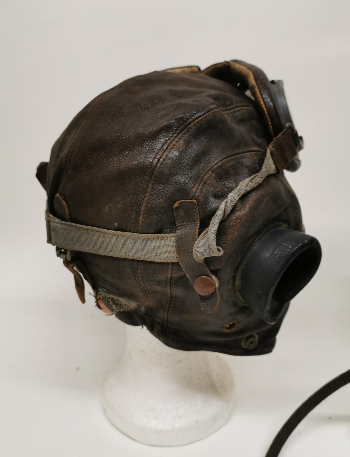 Two WWII period British leather type C flying helmet, possibly Royal air force, both with pair of - Image 3 of 8