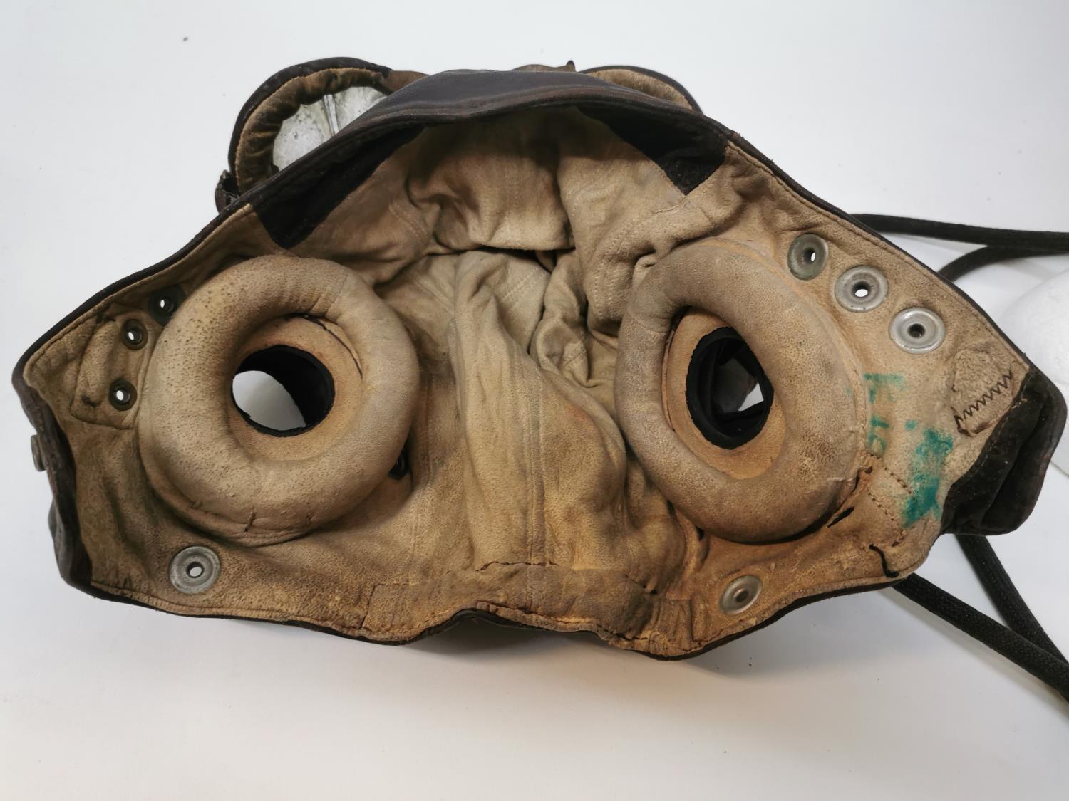 Two WWII period British leather type C flying helmet, possibly Royal air force, both with pair of - Image 7 of 8
