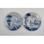 Two 18th century Bristol scene Delft plates decorated in the manner of John Bowen, with figures on a