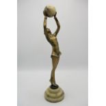 After Josef Lorenzl (1892-1950) 'Ball Girl', an Art Deco gilt spelter model of a dancer holding an