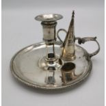 A George III silver chamber stick with snuffer by Peter & Ann Bateman, London 1795, with gadrooned