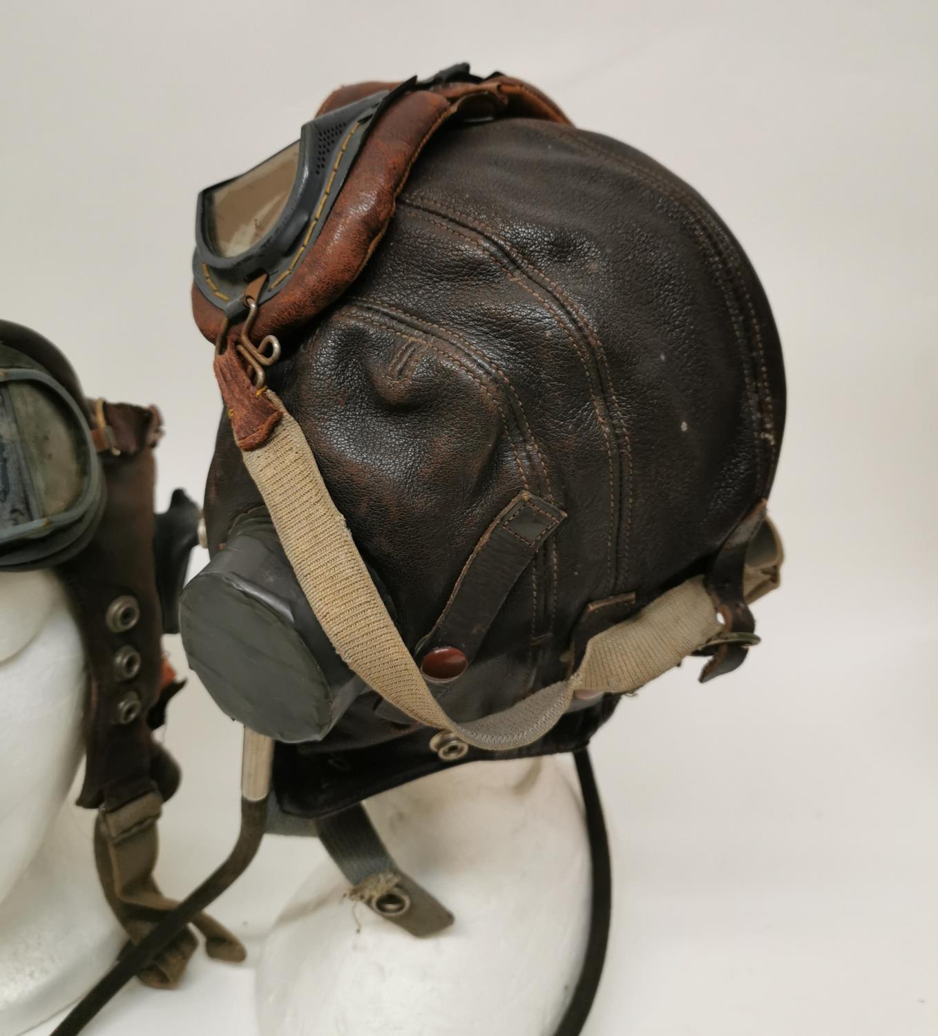 Two WWII period British leather type C flying helmet, possibly Royal air force, both with pair of - Image 2 of 8