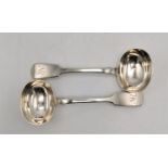 A pair of Victorian silver sauce ladles by Elizabeth Eaton, London 1847, in the fiddle pattern