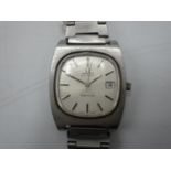 A Omega gents stainless steel automatic wristwatch, circa 1973. The silvered dial having baton