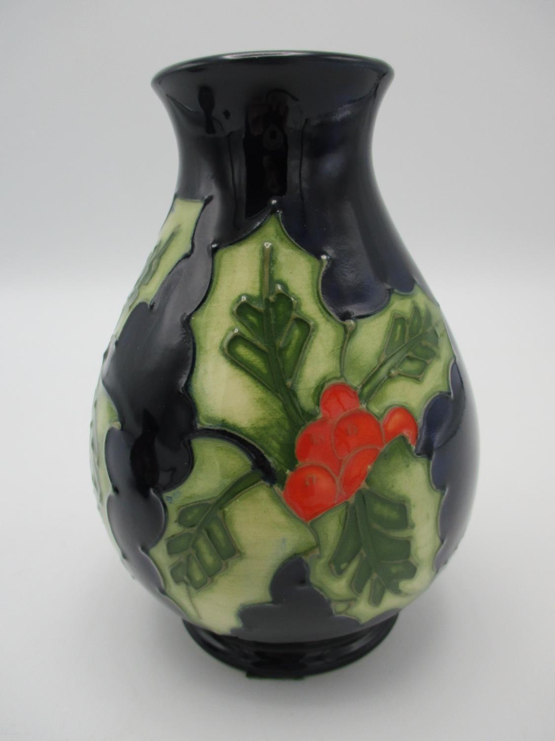 A Moorcroft squat baluster vase in the Hibiscus pattern, on deep blue ground, with impressed mark to - Image 5 of 6