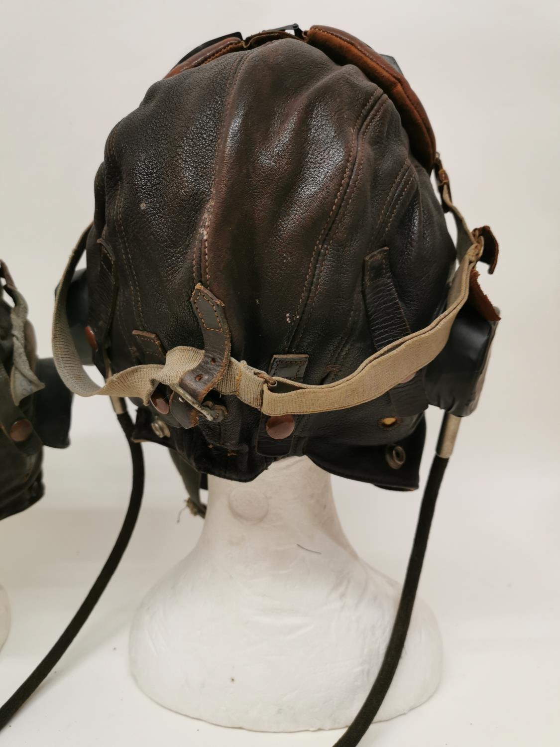 Two WWII period British leather type C flying helmet, possibly Royal air force, both with pair of - Image 5 of 8