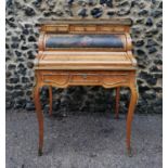 A Louis XV style ormolu mounted rosewood and vernis martin bureau de dame, surmounted with a part