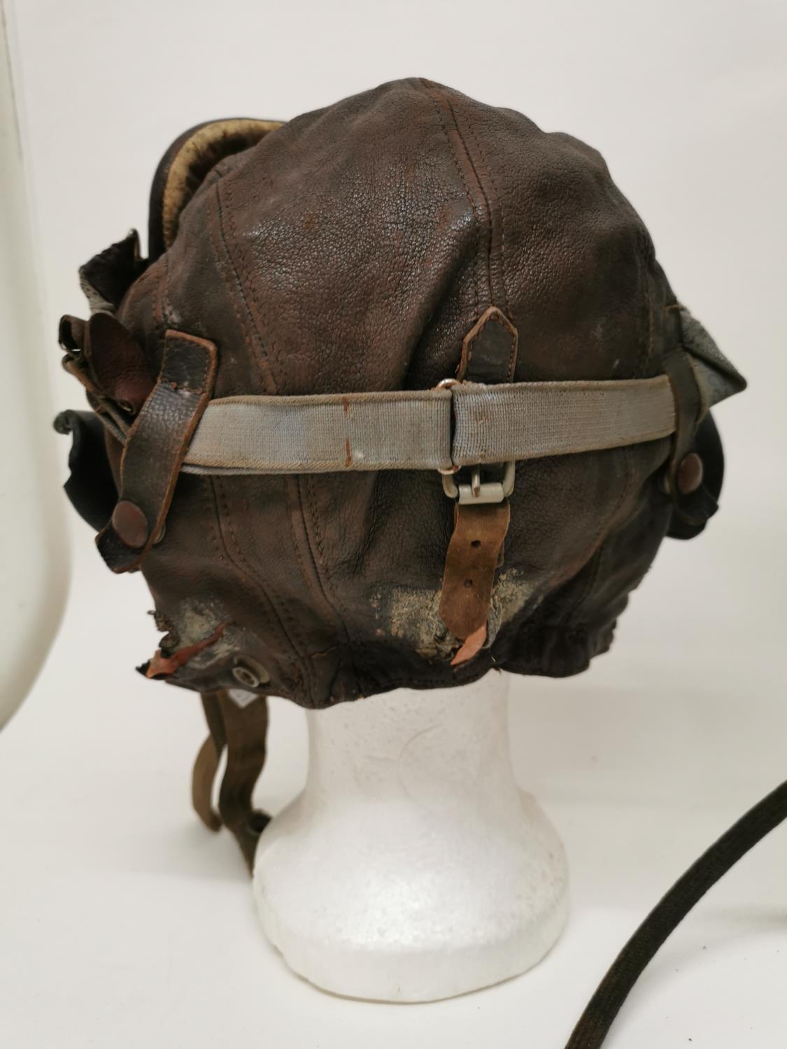 Two WWII period British leather type C flying helmet, possibly Royal air force, both with pair of - Image 4 of 8