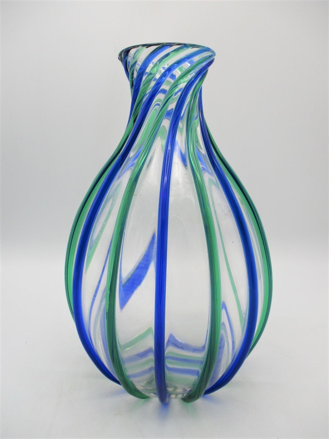 A large 1970s Murano vase by Archimede Seguso, of baluster form with blue and green tubed bands