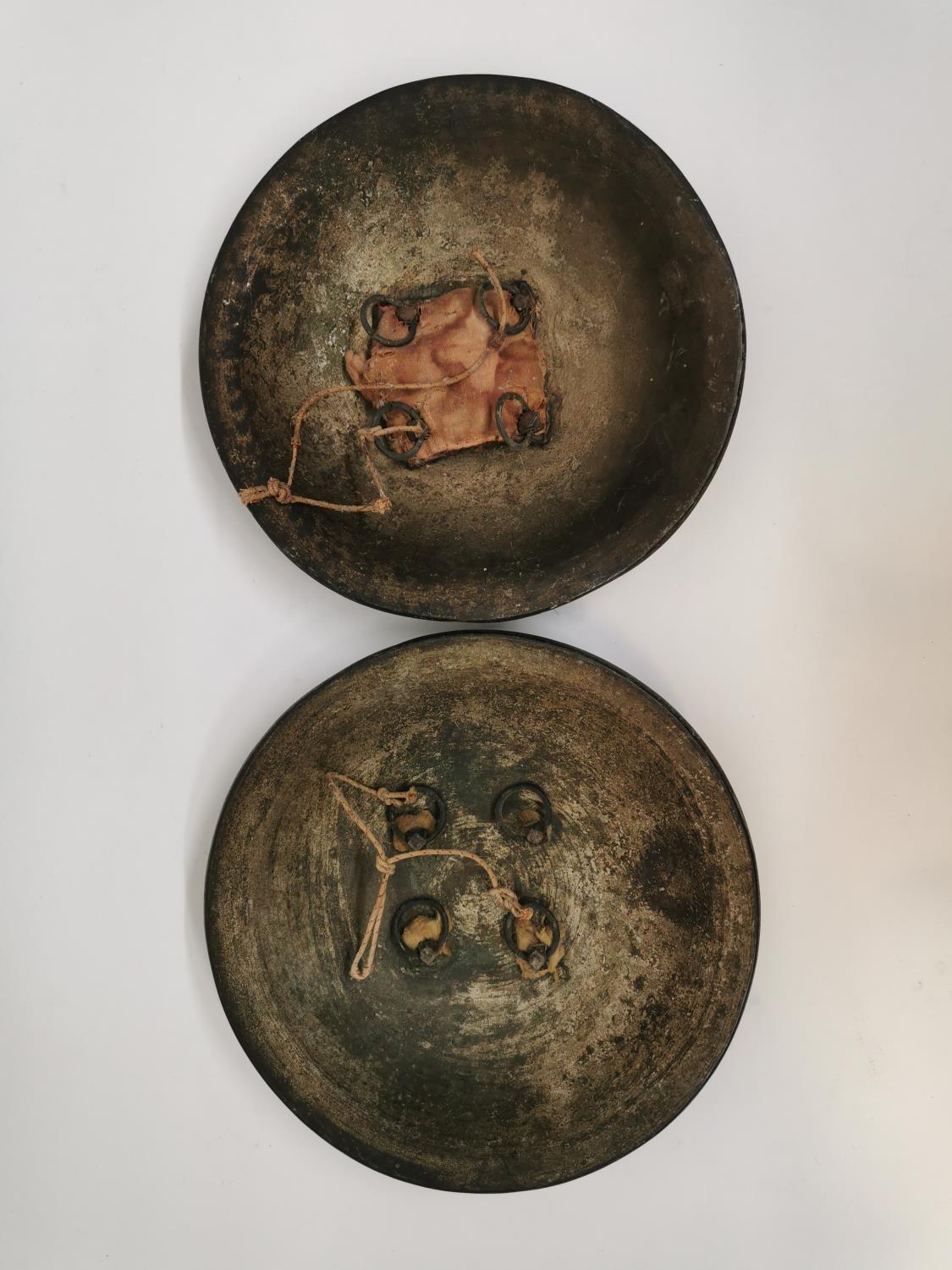 A pair of small Persian Qajar shields, of circular form designed with four domed bosses and - Image 4 of 4