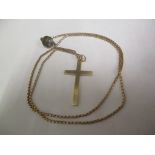 A 9ct gold crucifix and rose gold box link chain, total weight 6.9g