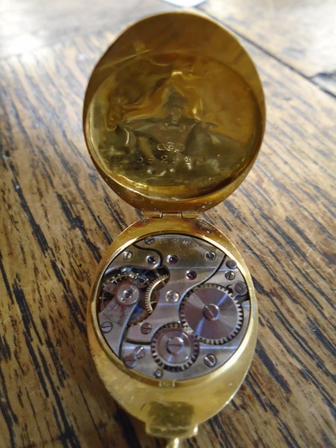 An 18ct gold cased Swiss lever pendant watch, 15 jewel movement, the case with angular binged top - Image 3 of 4