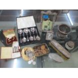 A selection of silver, silver plate, coins and other items to include two silver photograph frames