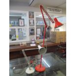 A white painted anglepoise Lighting Ltd model 90 table lamp, and a 1960's/70's HCL Danish anglepoise