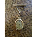 An 18ct gold cased Swiss lever pendant watch, 15 jewel movement, the case with angular binged top