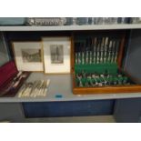 A selection of silver plated cutlery to include a wooden cased Slack and Barlow cutlery set, a