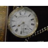 An Edwardian silver cased, key-wound pocket watch, white enamel dial with roman numerals and off set