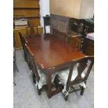 A Chalon cherry wood finished refectory table on square legs, 76 h x 180 l x 91cm w and a set of