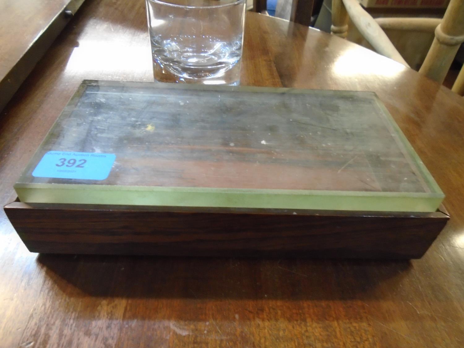 A mid-century Sveistrup Danish rosewood and glass cigarette box , label to verso, a boxed set of - Image 3 of 8