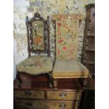 Two Victorian mahogany tapestry upholstered nursing chairs, one with a beadwork and tapestry