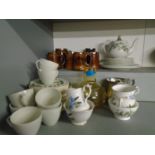 A mixed lot of ceramics and glassware to include a Whitefriars amber coloured table lamp base with