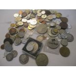 Mixed coins to include a Churchill coin, 1917 American half dollar and others