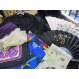 Ladies clothing and accessories to include a Jaeger black jacket 36/38" chest, two vintage fans, a