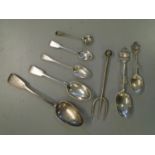 A group of Georgian, Victorian and later silver flatware to include an Irish Victorian rat tail