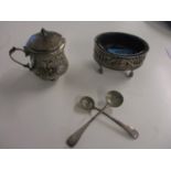 A Georgian neo-Classical style silver salt of oval form with pierced neo-Classical decoration on