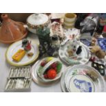 A miscellaneous lot to include a studio pottery piggy bank, a Staffordshire figure entitled '